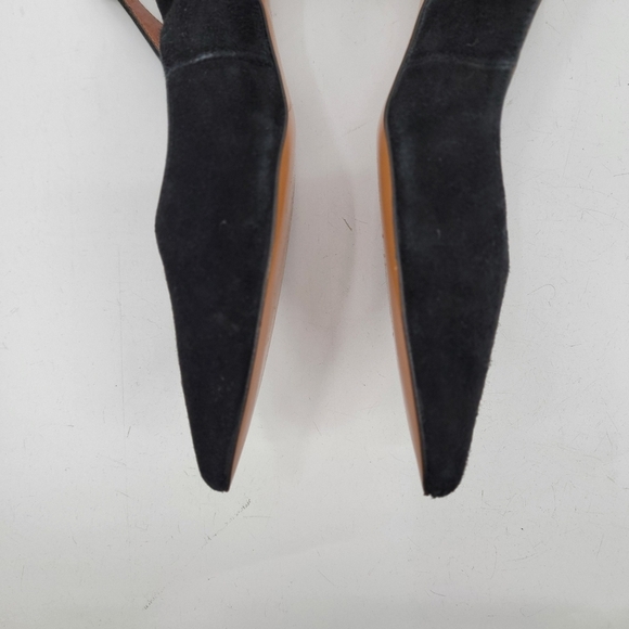 Souliers Martinez Black Pointed Toe Wooden Kitten Heel Slingback Size 8 EU 39 - Picture 13 of 16